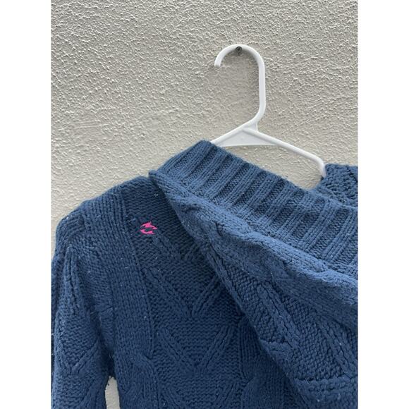 Billa Bong Womens Sweater Size Small Navy Blue Button Up Hooded Cable Knit Y2K - Picture 7 of 11